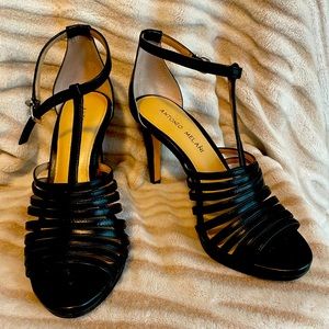 Antonio Melani black leather ankle strap heels size 7M worn once exc cond in box